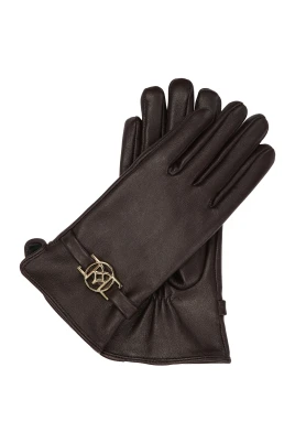 Bruna läderhandskar med monogram
