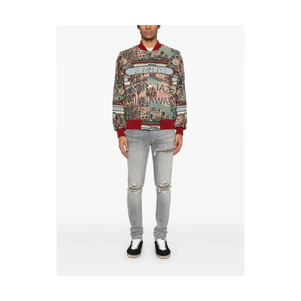 Amiri Lichtgrijze Ripped Jeans met Knoopsluiting Gray Heren