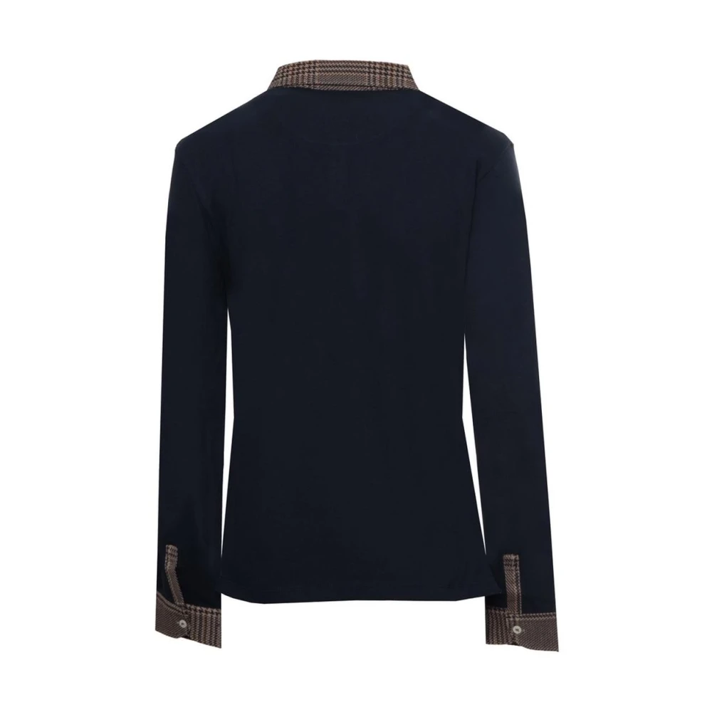 Harmont & Blaine Houndstooth Trim Polo Shirt met lange mouwen Polo Blue Dames