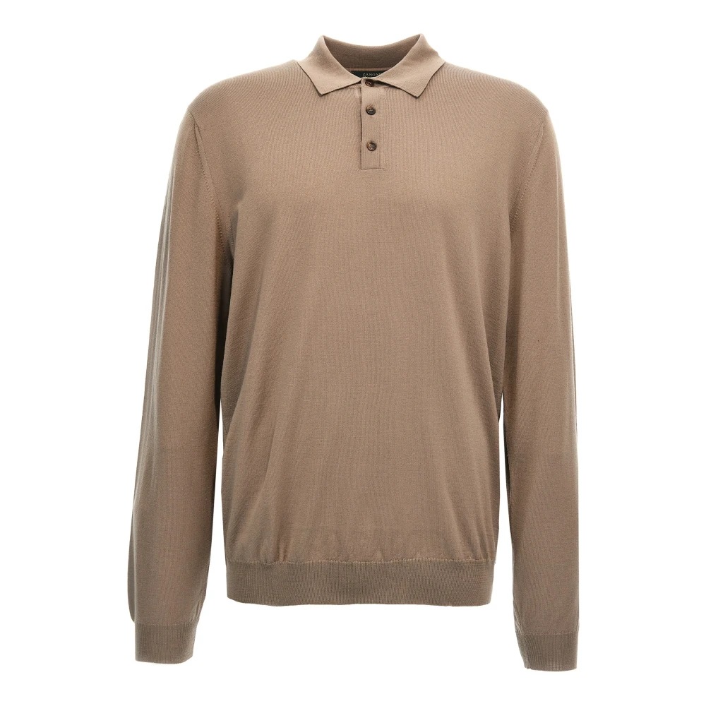 Zanone Men's Beige Wool Knit Polo Shirt