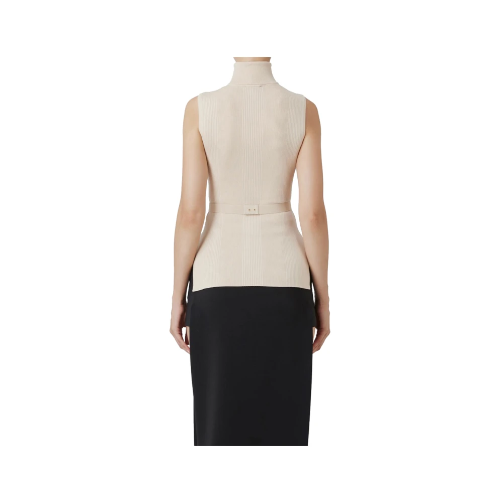 Elisabetta Franchi Geribbelde coltrui met logozak Beige Dames