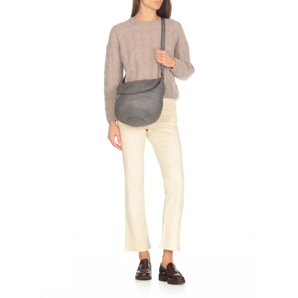 Majo Grijze Leren Schoudertas met Klep Gray Dames