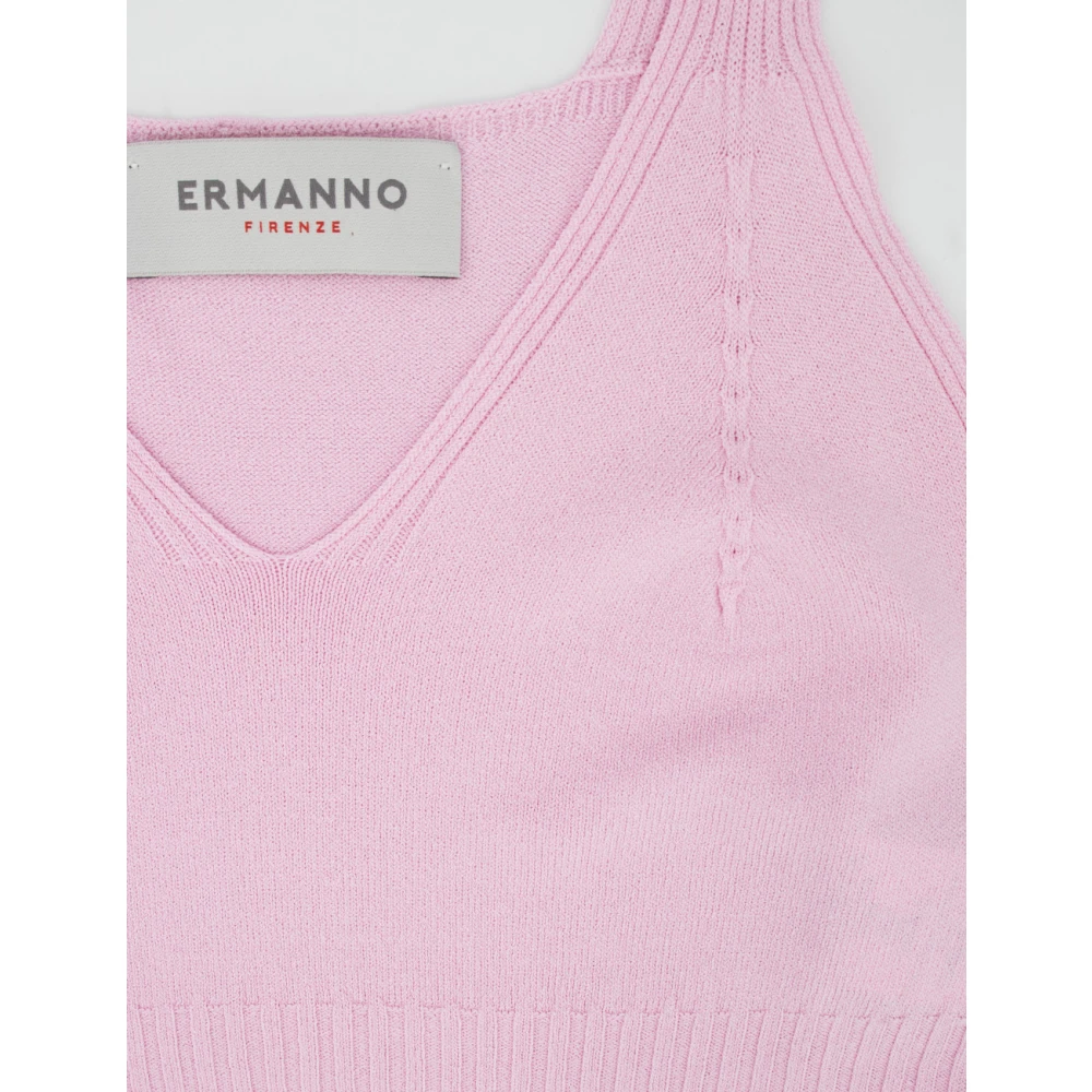 Ermanno Scervino Geribbelde V-hals Top voor Urban Stijl Pink Dames