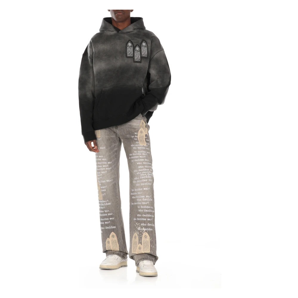 Who Decides War Grijze Katoenen Jeans met Geborduurd Logo Gray Heren