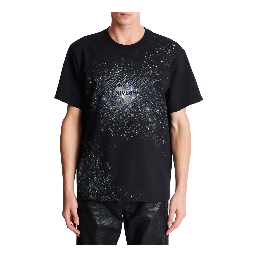 Balmain Gedrukt Univere-logo en teer T-shirt Black Heren
