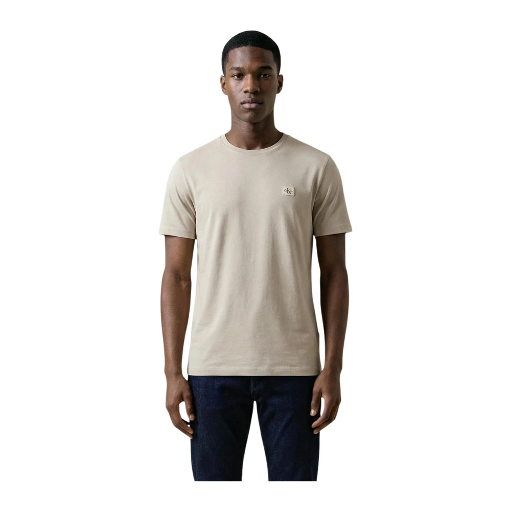 Calvin Klein Jeans Men's Beige T-Shirts, S, Short Sleeve Round Neck Cotton T-Shirt