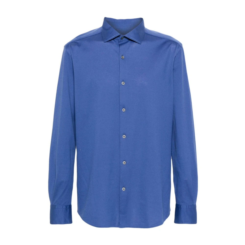 Ermenegildo Zegna Piqué Katoenen Shirt Gemaakt in Italië Blue Heren