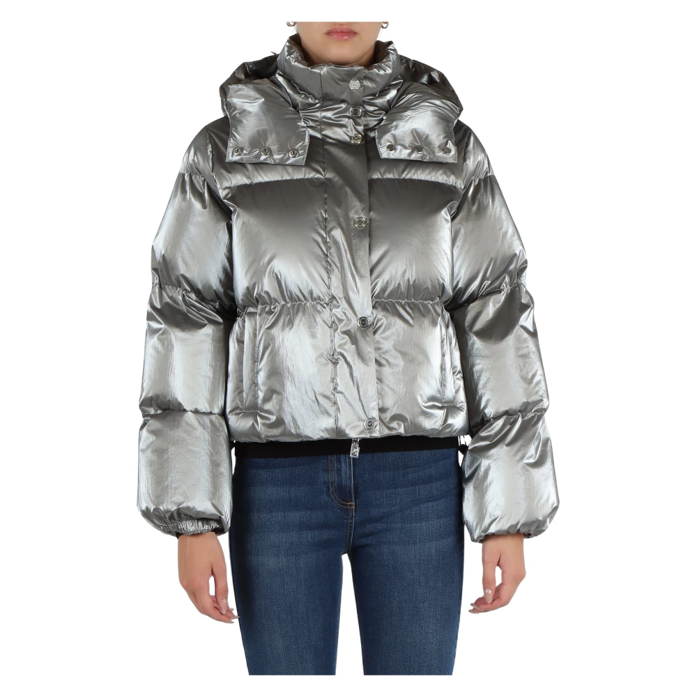 Elisabetta Franchi Gewatteerde Metallic Cropped Jas Gray Dames