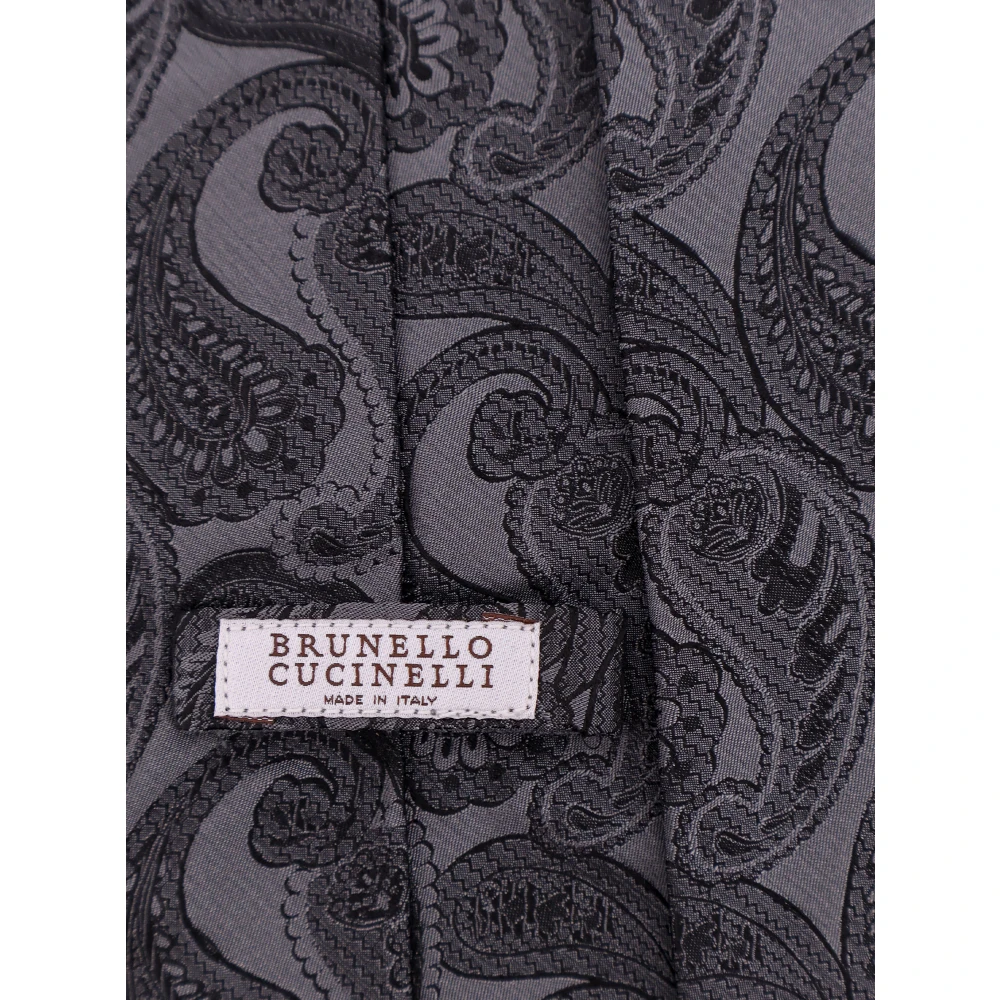 BRUNELLO CUCINELLI Paisley Zijden Stropdas Gemaakt in Italië Gray Heren