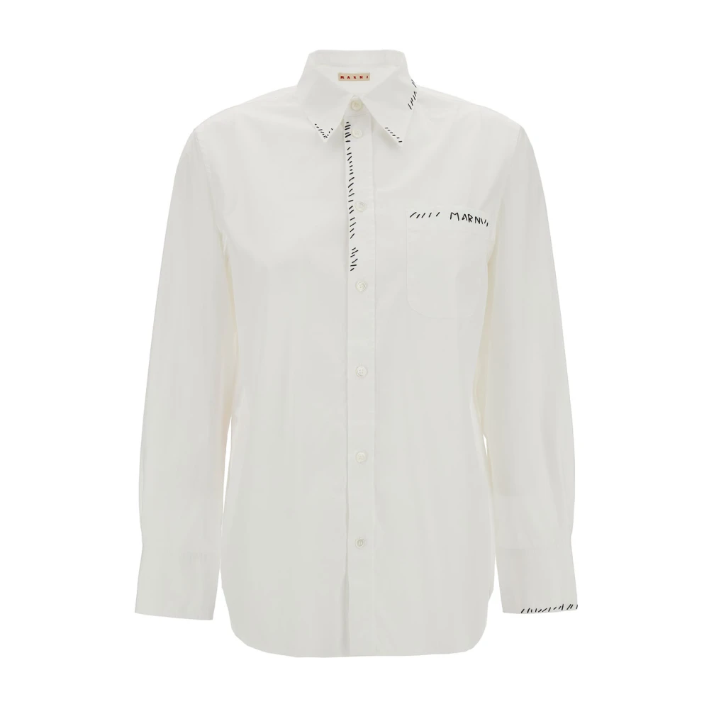 Marni Klassiek Wit Overhemd met Logo Print White Dames