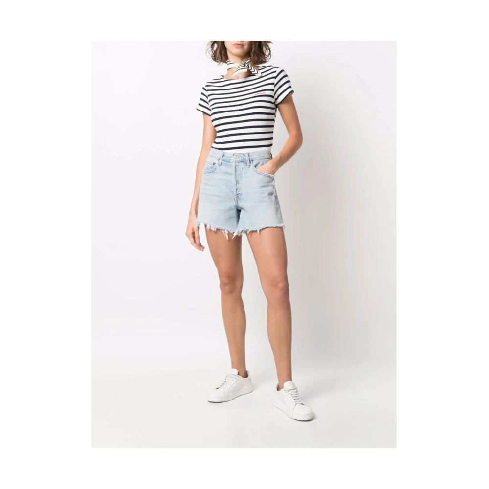 Maison Labiche Gestreept Geborduurd Slogan T-shirt White Dames