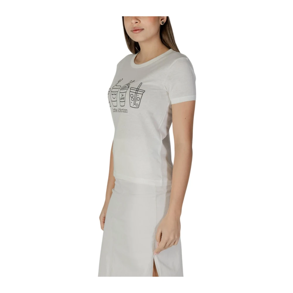 Jacqueline de Yong Beige Katoenen T-shirt met Korte Mouwen Beige Dames