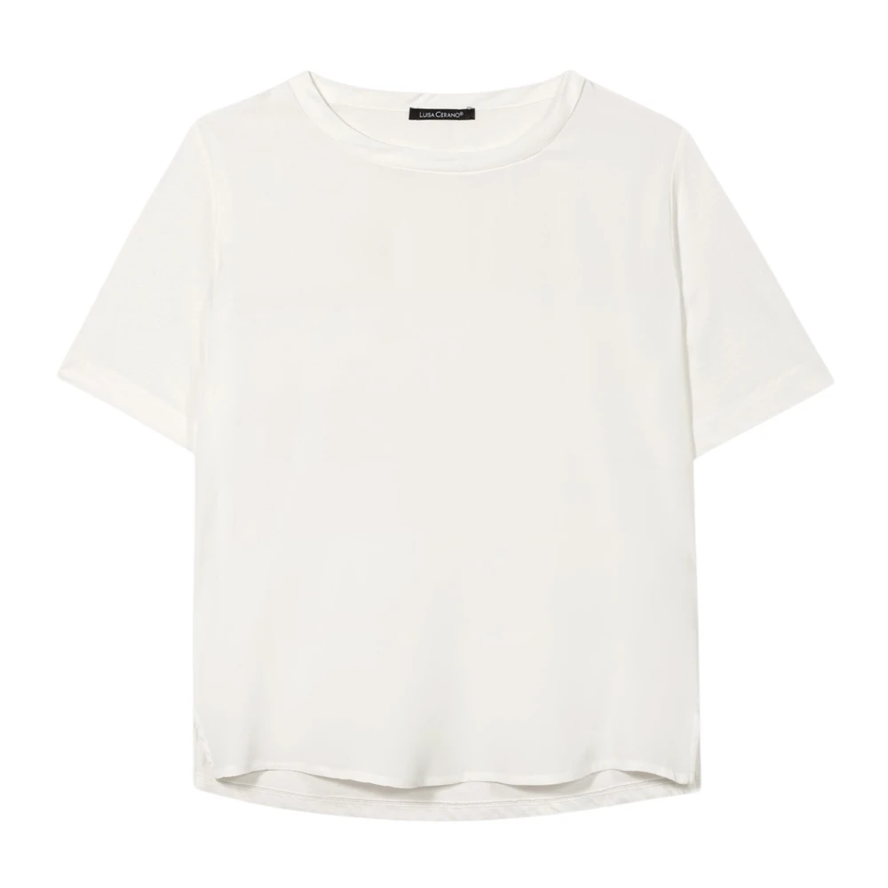 LUISA CERANO Zijden Mix T-shirt met Splitzoom White Dames