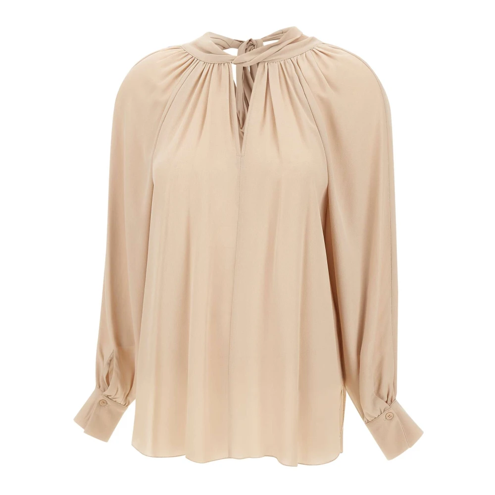 Kaos Vrouwelijke Naakt Rayon Shirt met Strik Beige Dames
