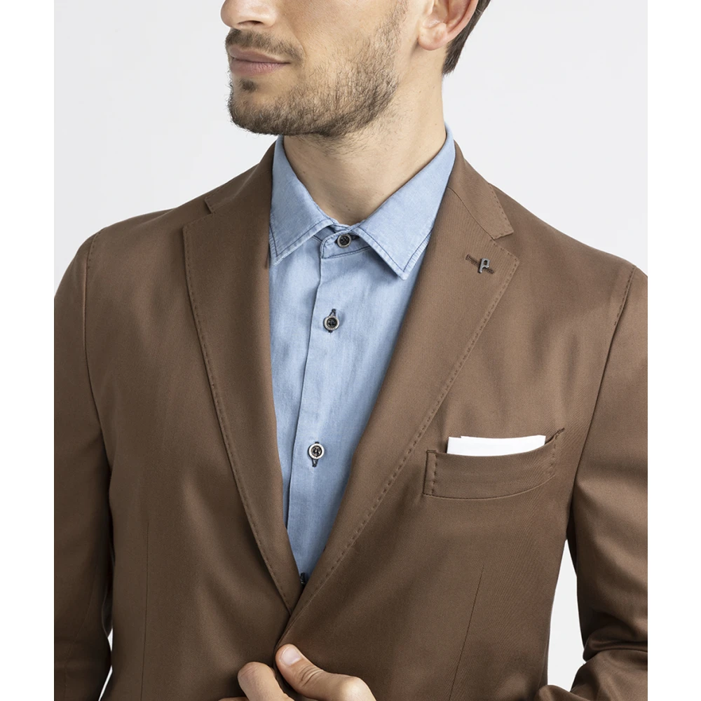 PESERICO Katoen tencel en wol single-breasted blazer Brown Heren