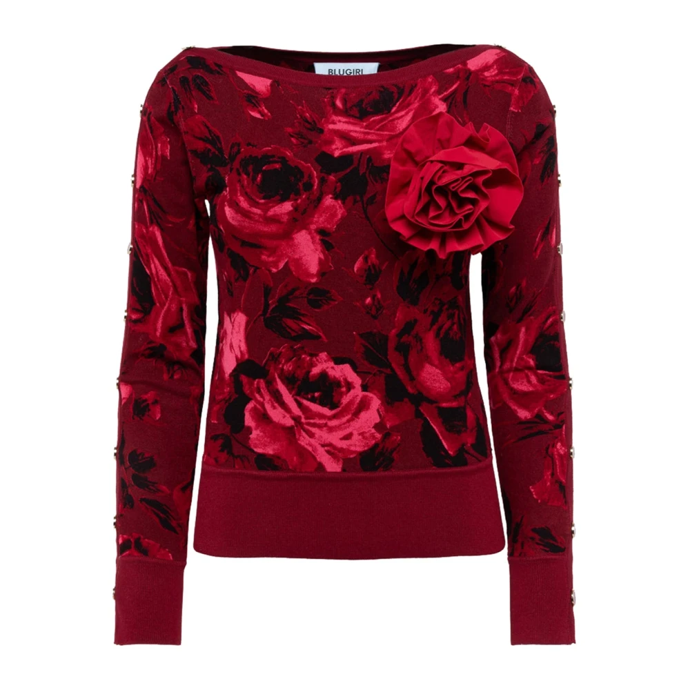 Blugirl Dubbelzijdige boothals bloemensweater Red Dames