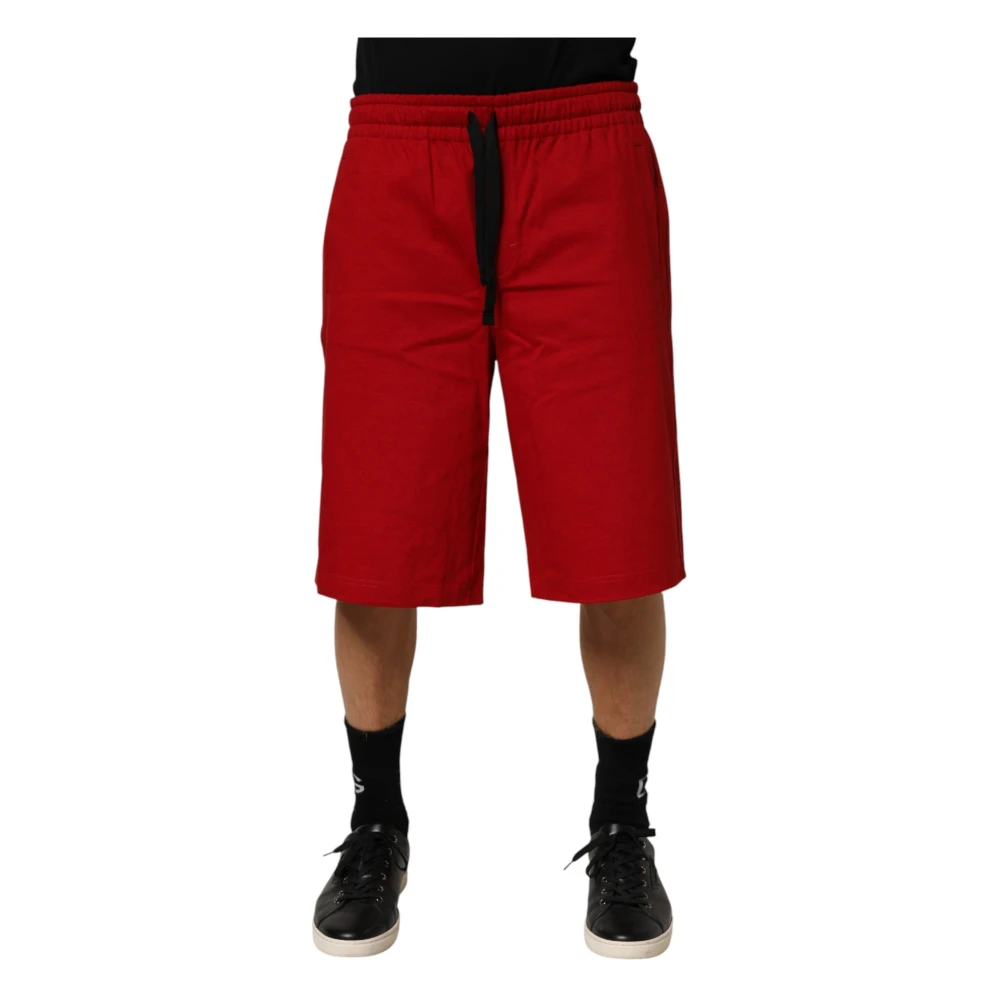 Dolce & Gabbana Men's Red Midwaist Drawstring Bermuda Pants