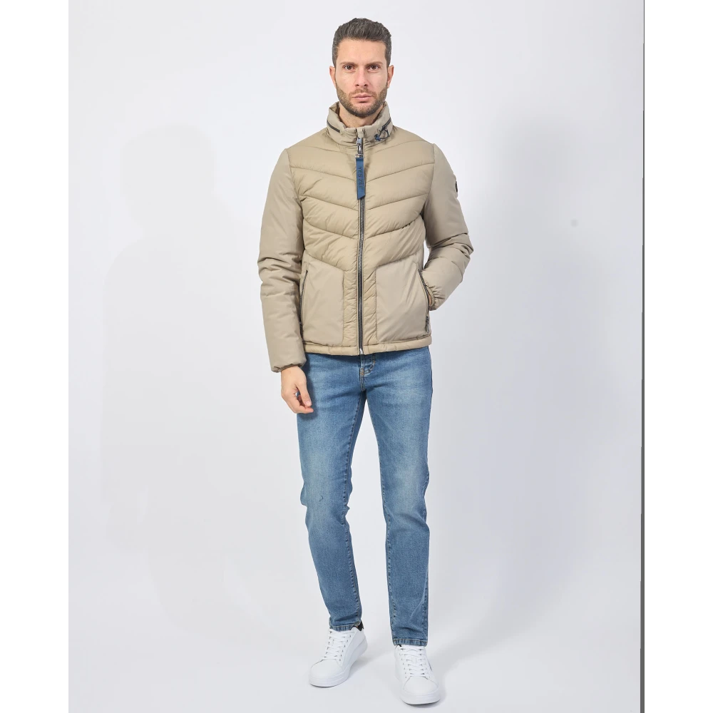 YES ZEE Beige Gewatteerde Fullzip Jas Beige Heren