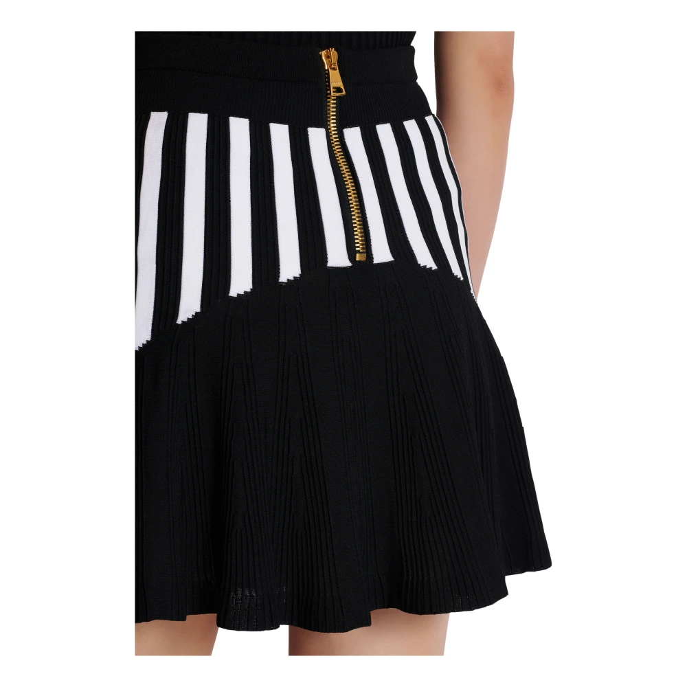 Balmain Geplooide gestreepte gebreide rok Black Dames