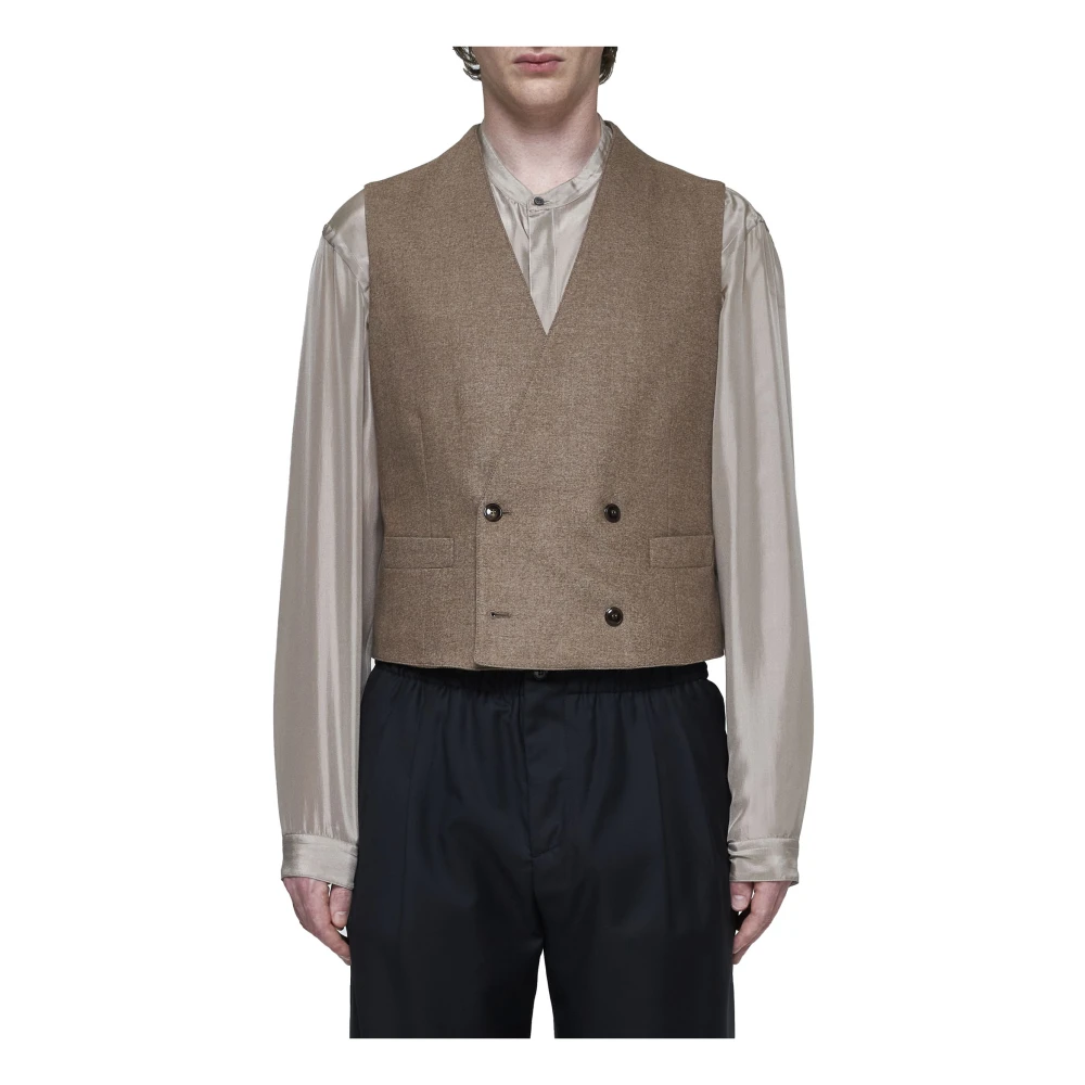 Giorgio Armani Dubbelrijige vest in taupe grijs Brown Heren