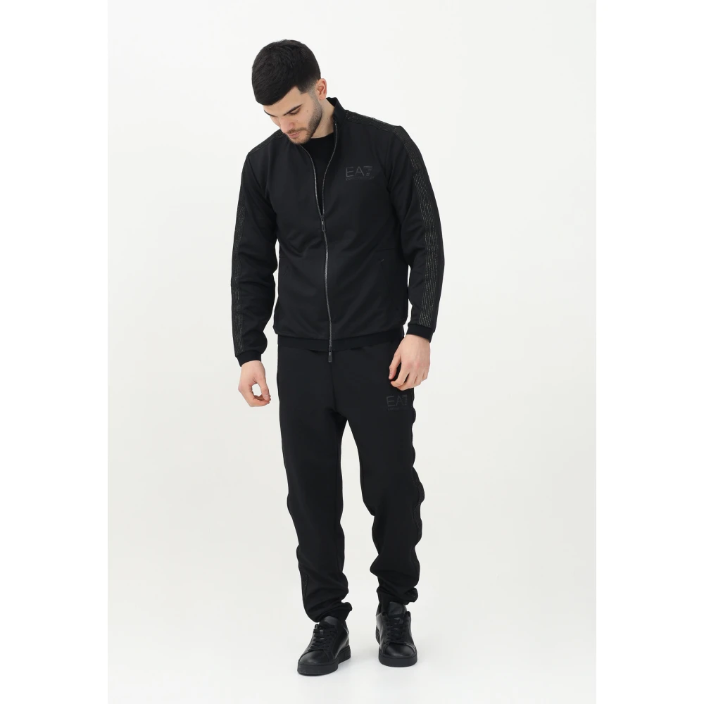 Emporio Armani EA7 Sportieve Zwarte Broek met Dynamisch Design Black Heren