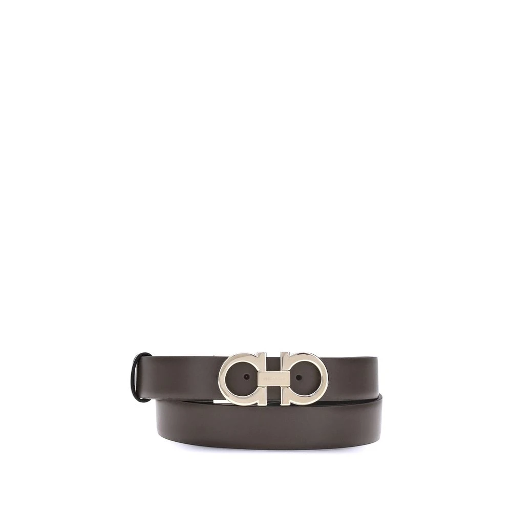 Ferragamo Gancini Reversible Belt Gold Buckle - Female - Belts - Brown - 95 Cm - Accessories