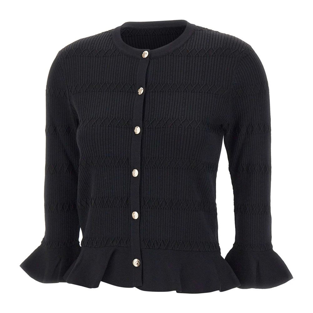 Liu Jo Vrouw Zwart Truien & Vesten Dames, Xs, Geribbelde Viscose Cardigan