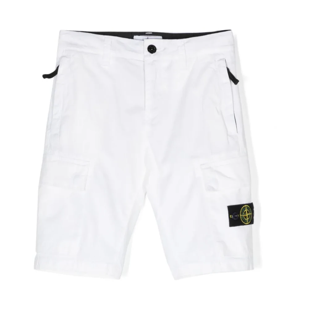 Stone Island White Shorts, Male, 12 Y, Cargo Bermuda Shorts With Compass Application