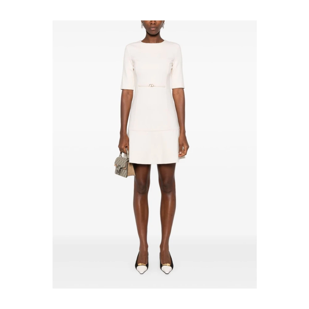 Twinset Crème Ronde Hals Jurk Beige Dames