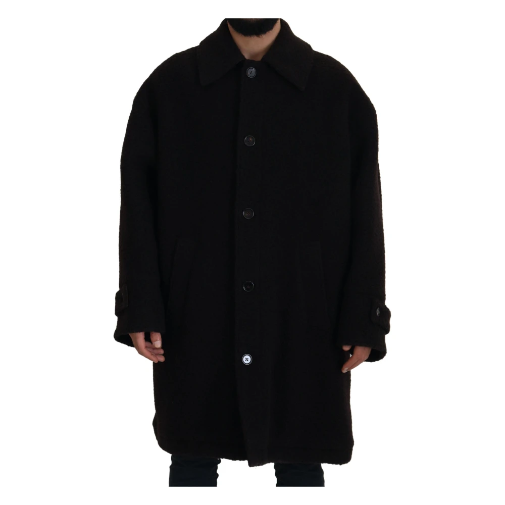 Dolce & Gabbana Men's Black Single-Breasted Coats, 2XL, Alpaca Button Down Trench Coat Jacket