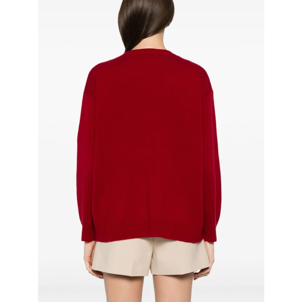 Max Mara Rode Crew Neck Sweater Geribbelde Afwerking Red Dames