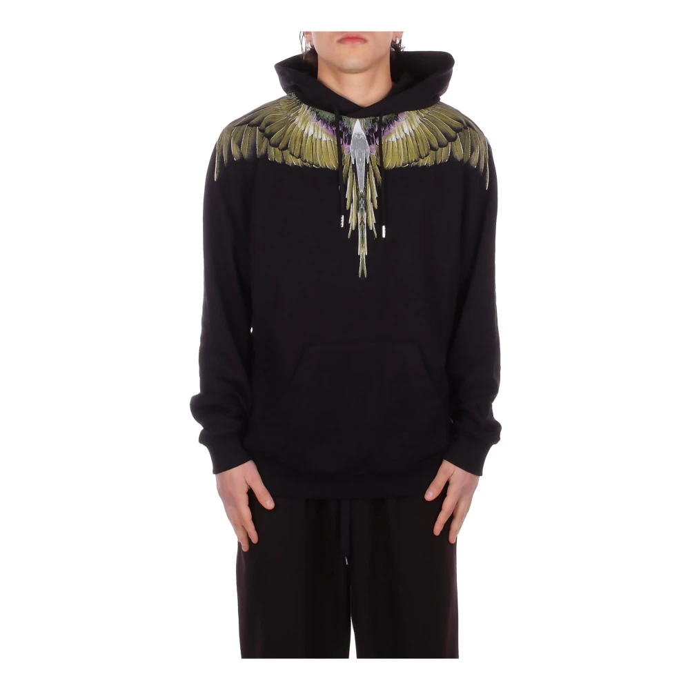 Marcelo Burlon Hombre Negro - Sudadera Con Capucha Y Logo Frontal - Sweatshirts & Hoodies - Xs - Sudadera Con Capucha Y Logo Frontal
