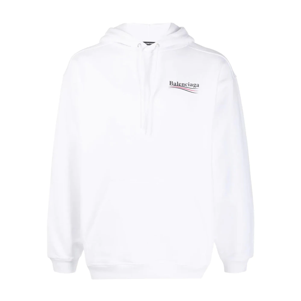 Balenciaga Politisk Kampanj Logo Huvtröja i Vit White, Herr