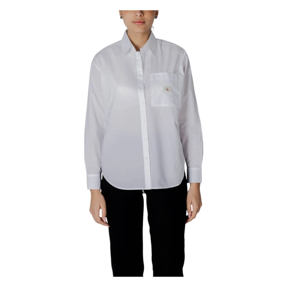 Calvin Klein Jeans Lange katoenen damesoverhemden collectie White Dames
