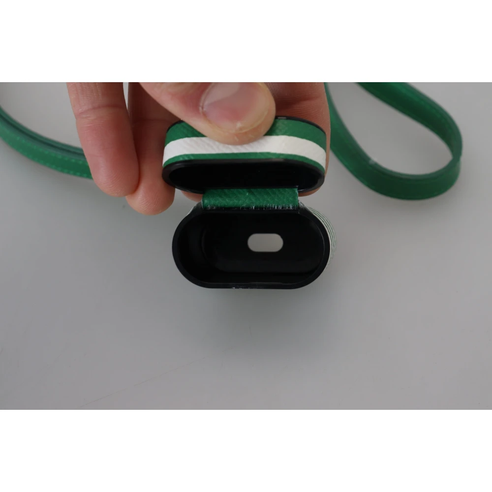 Dolce & Gabbana Groen Leren Band Airpods Hoesje met Gouden Metalen Logo Green Dames