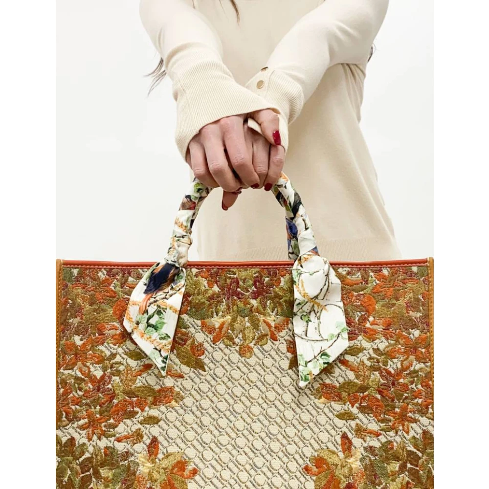 Carolina Herrera Chic Shopping Tas met Central Park Canvas en Suède Zijkanten Multicolor Dames