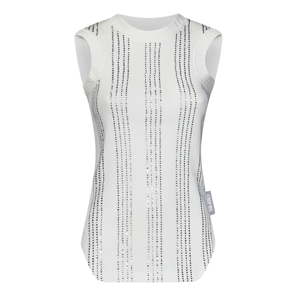 The Attico Witte Geribbelde Tanktop met Kristallen White Dames