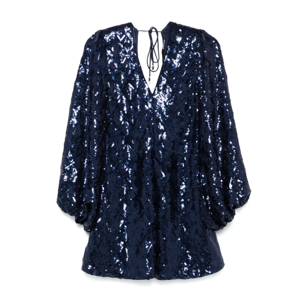 Rotate Birger Christensen Blauwe Pailletten Versierde V-Hals Jurk Blue Dames