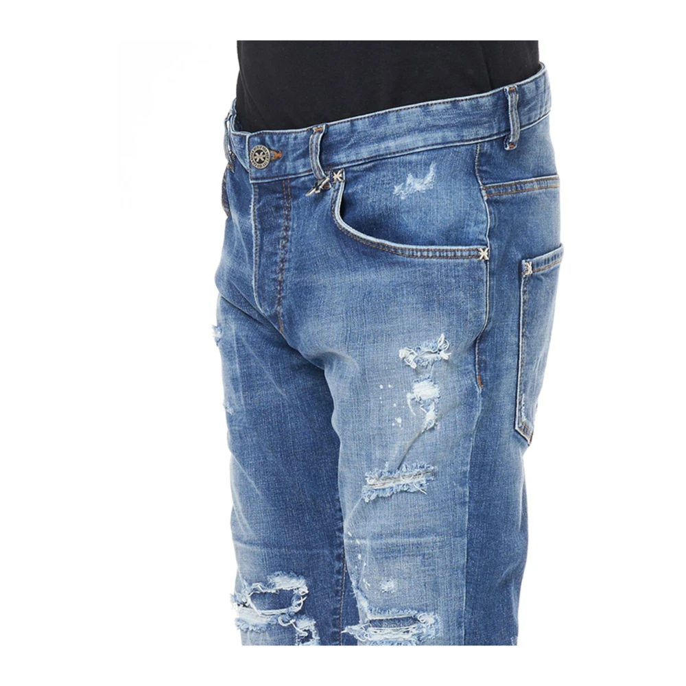 John Richmond Slim fit jeans met scheuren Blue Heren