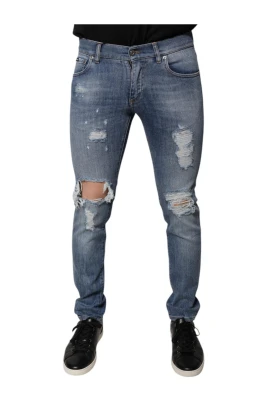 Tatterad Skinny Denim Jeans med Logotyp