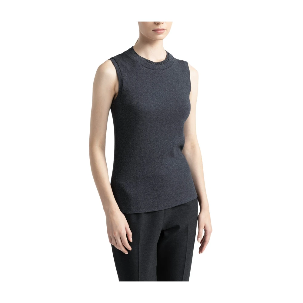 PESERICO Stretch micro-rib jersey top Gray Dames
