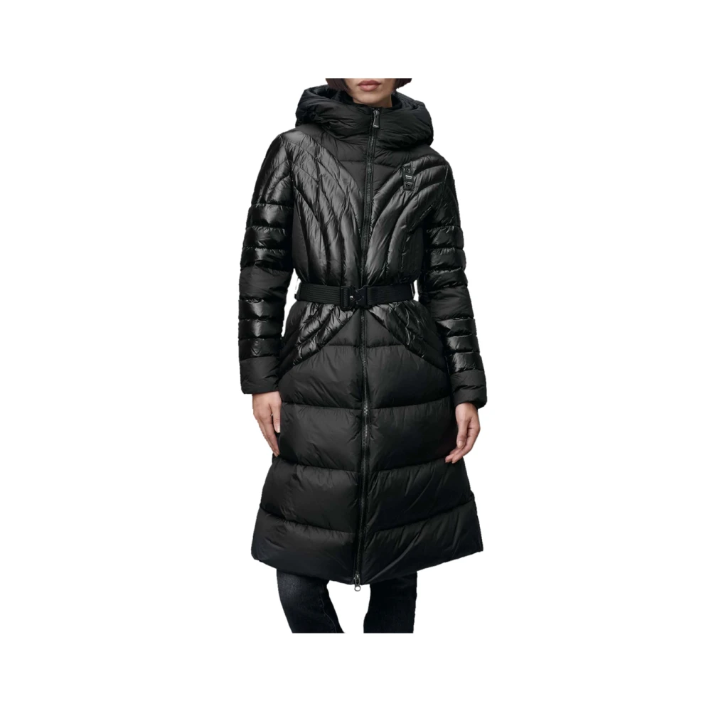 Blauer Zwarte Winterjas Dames Capuchon Rits Black Dames