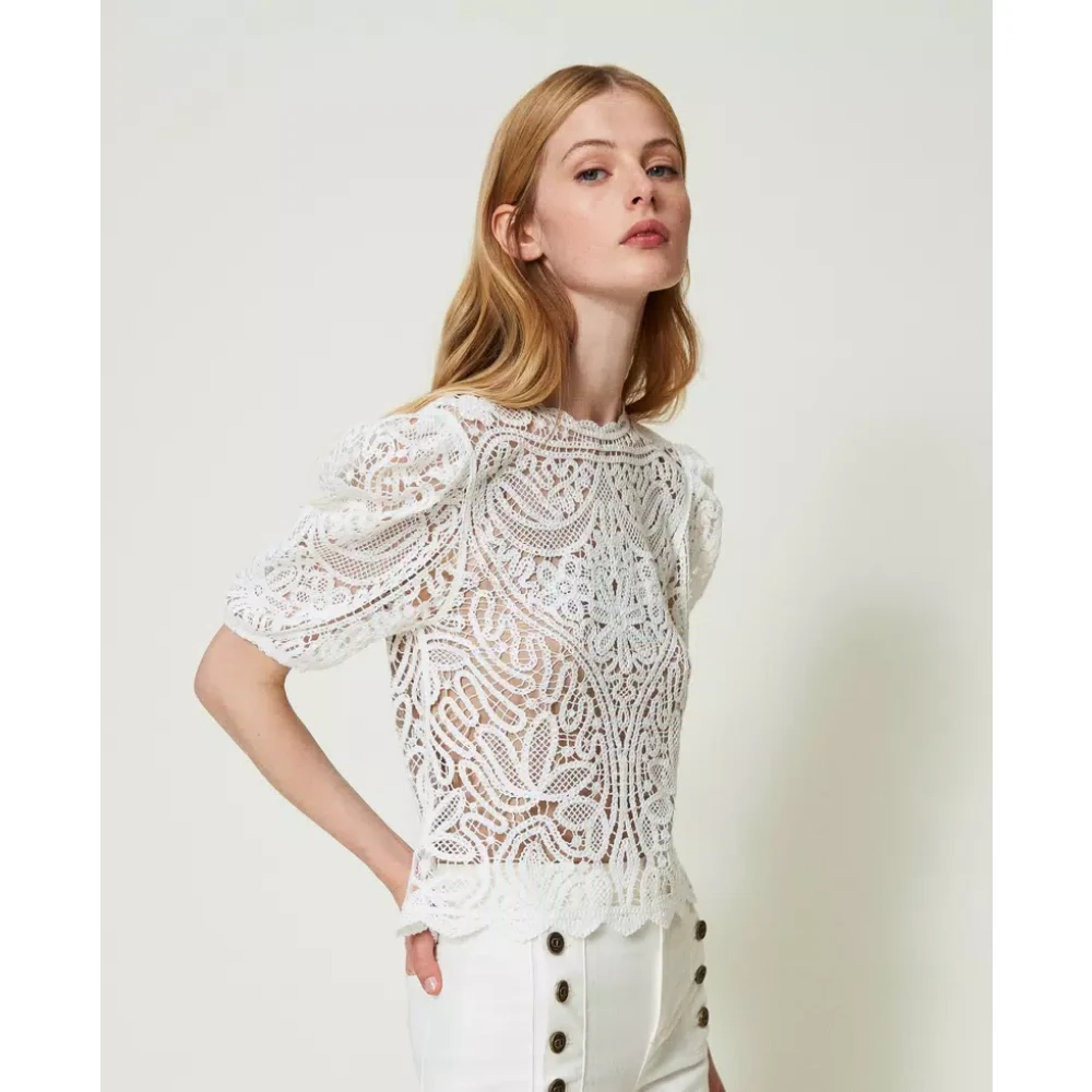 Twinset Gehaakte Kant Micro Pull White Dames
