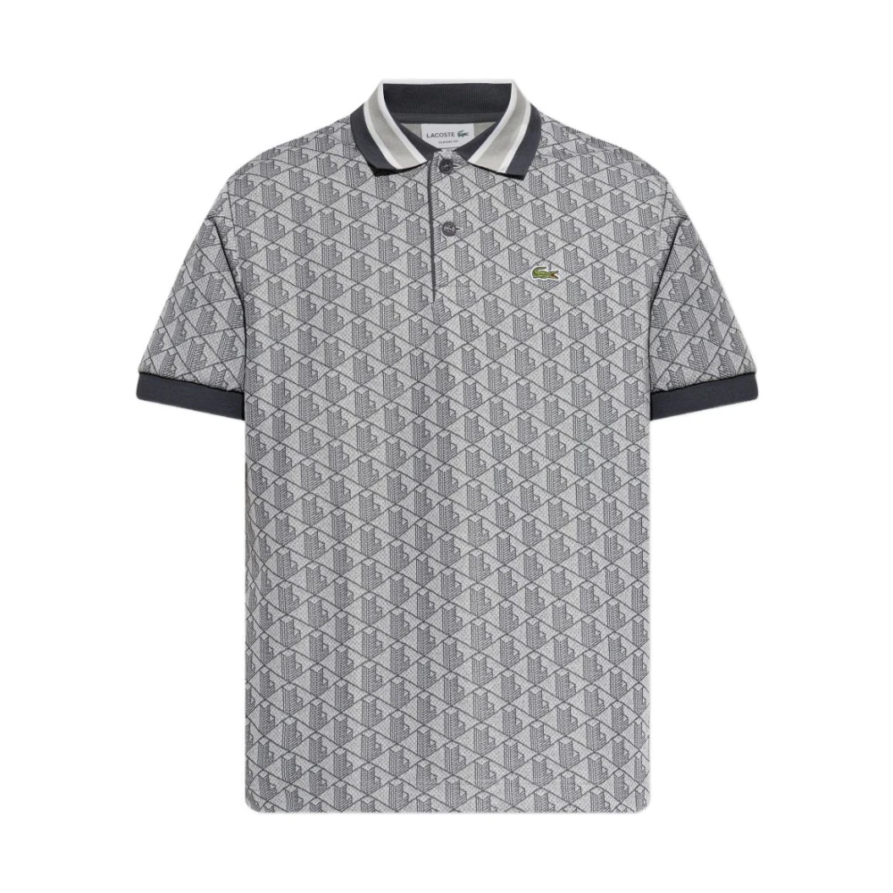 Lacoste Men's Gray Classic Fit Monogram Jacquard Polo Shirt