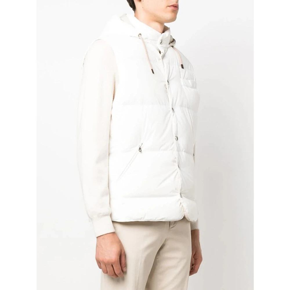 BRUNELLO CUCINELLI Beige Mouwloze Nylon Gewatteerde Jas Beige Heren