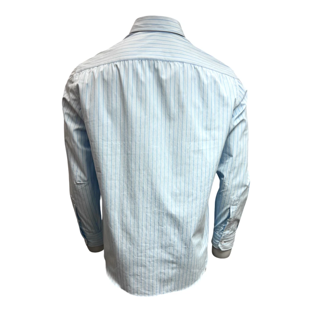 Salvatore Piccolo Napolitaans Webstreep Blauw Overhemd Blue Heren