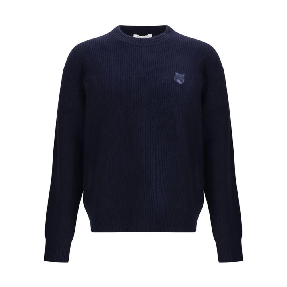 Maison Kitsuné Geribbelde wollen trui met logopatch Blue Heren