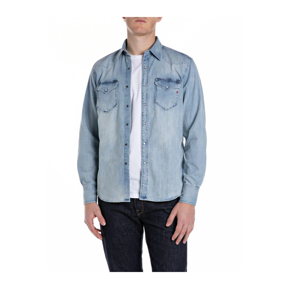 Replay Denim Knoopsluiting Shirts Blue Heren