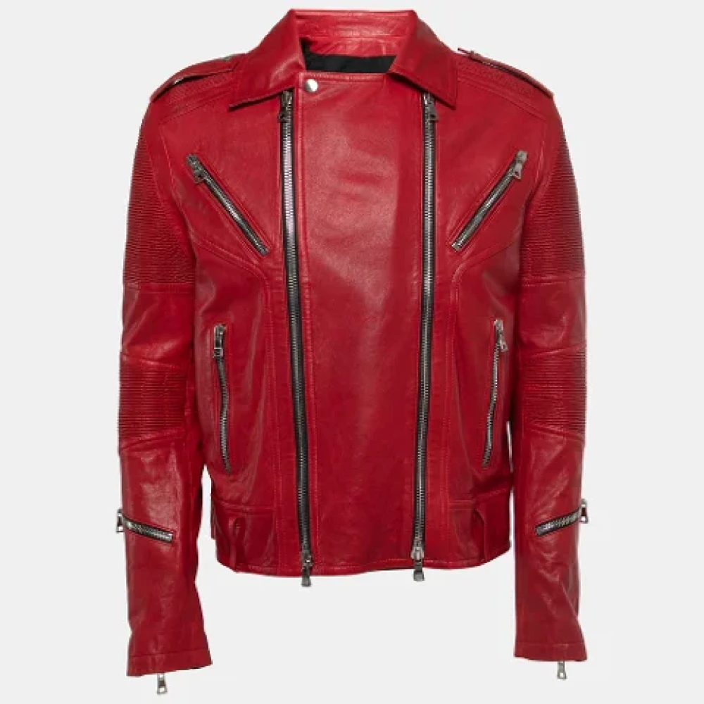 Balmain Pre-owned Leather outerwear Red Dames
