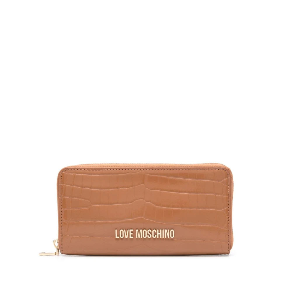 Love Moschino Krokodil-Geëmbosseerde Beige Portemonnee met Logo Beige Dames